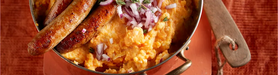 Zoete-aardappelstamppot met knolselderij, appel en tijm