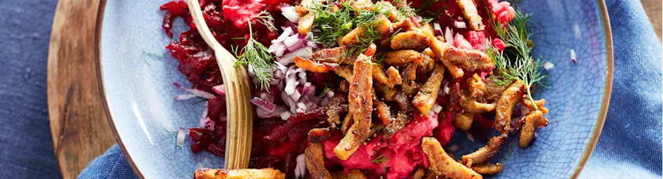 Bietjesstamppot met rode ui, dille en shoarma