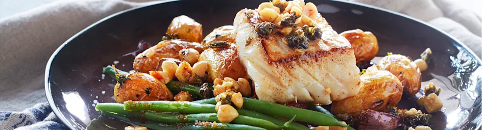 Witvis in beurre noisette met haricots verts