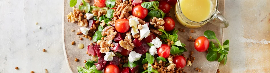 Linzensalade met bietjes en geitenkaas