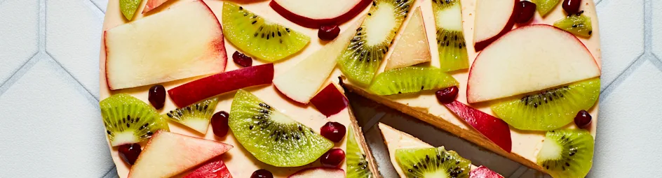 Kokos-cheesecake met nectarine en kiwi