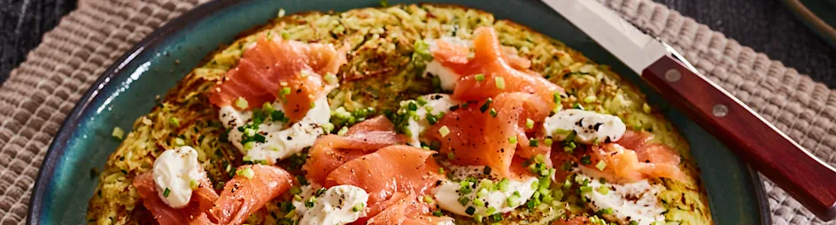Rösti met zalm en crème fraîche
