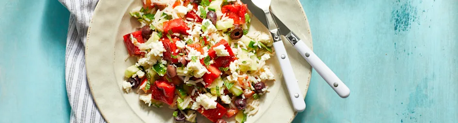 Rijstsalade met gebakken watermeloen en feta