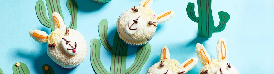 Lama-muffins met witte chocolade en kokos