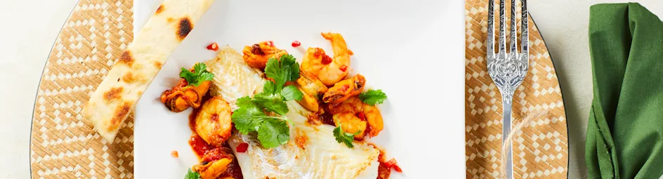 Zeevruchtencurry met naan