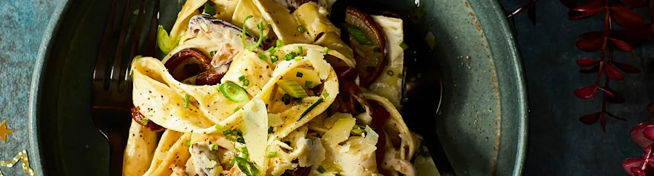 Pappardelle met paddenstoelen, mascarpone en truffelolie