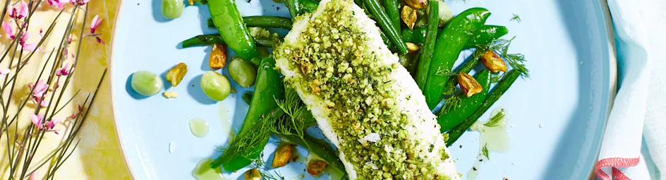 Kabeljauw met amandel-kruidentopping