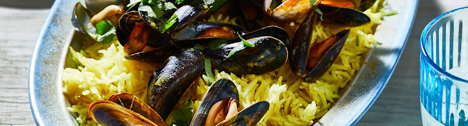 Mosselen in mango-kokossaus