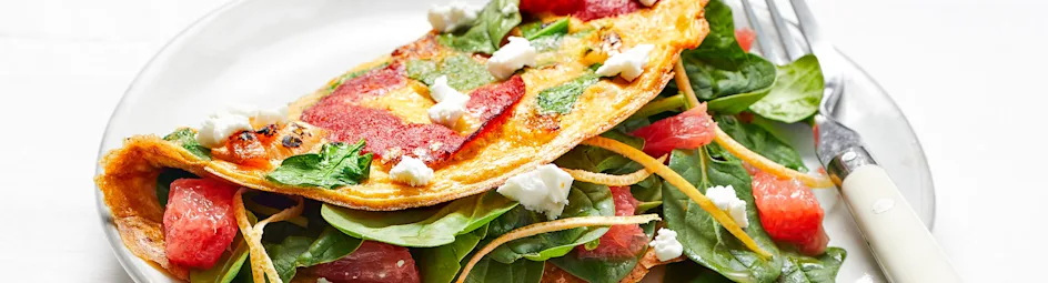 Spinazie-omelet met chorizo en grapefruit