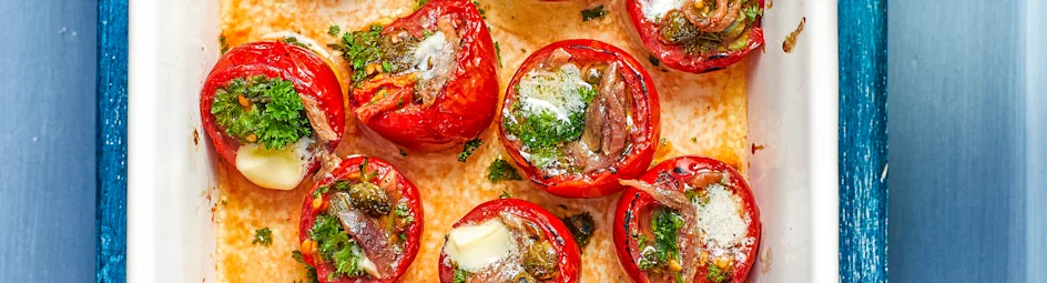 Gevulde tomaatjes uit de oven