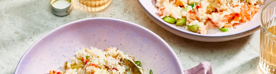 Risotto met rivierkreeftjes en gerookte zalm