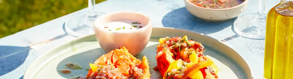 Gepofte zoete aardappel en paprika