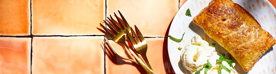 Perzik-pies met gemberijs