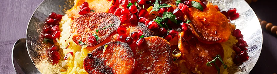 Perzische rijst met zoete aardappel en saffraan