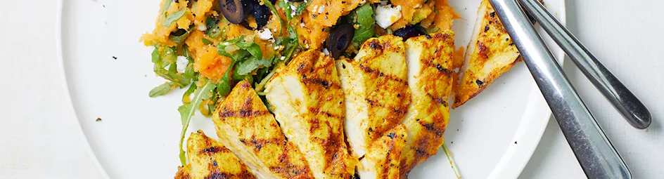 Zomerstamppot met gekruide kip