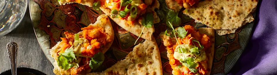 Chaat met zoete aardappel en kikkererwten