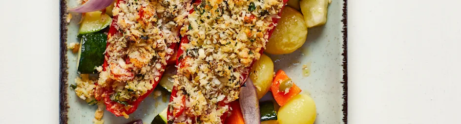 Gevulde paprika's met geroosterde groente