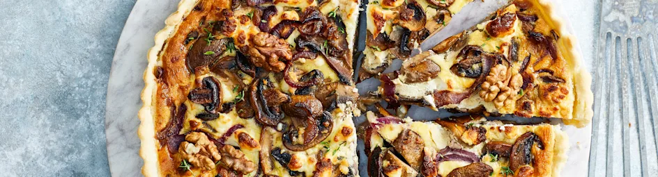 Quiche met paddenstoelen en geitenkaas