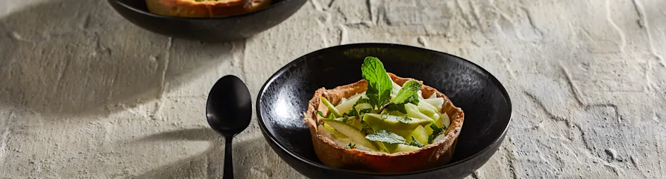 Tartelette met vanillemascarpone en groen fruit