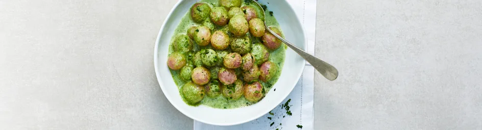 Gestoofde radijsjes in basilicum-roomsaus