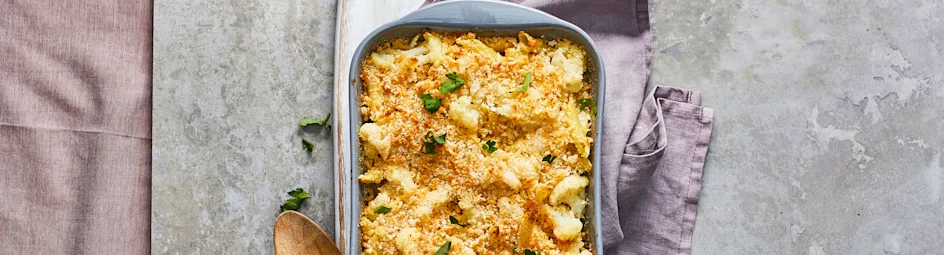 Gegratineerde pastaschotel met bloemkool