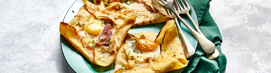 Hartige crêpes met ham en ei
