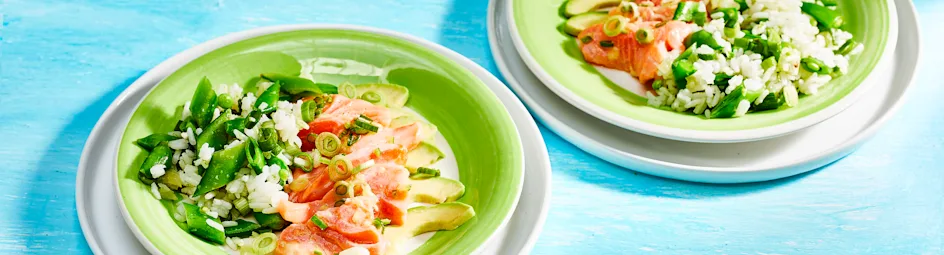 Ceviche van zalm met limoen en rijstsalade