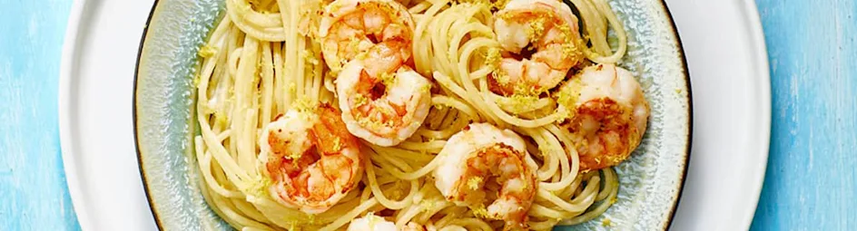 Spaghetti met romige citroensaus en garnalen