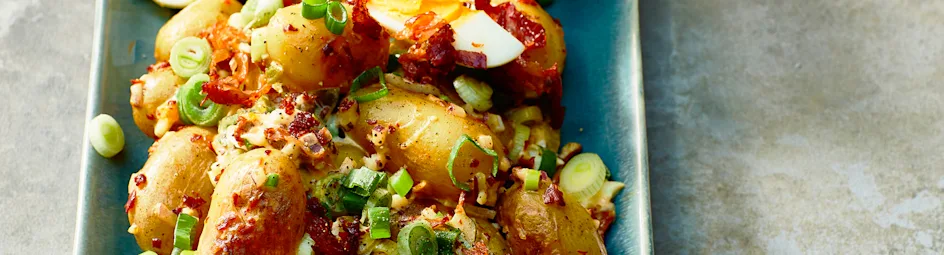 Krieltjessalade met bacon en mosterddressing