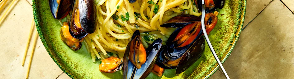 Spaghetti met mosselen en witte wijn