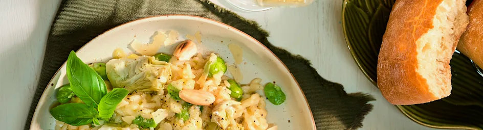 Risotto met artisjokharten en tuinbonen