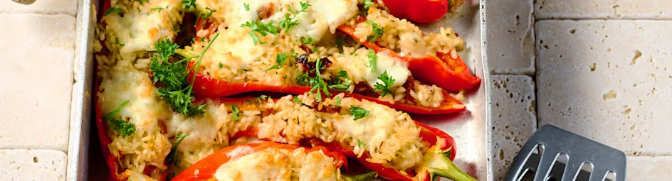 Gevulde paprika met gekruide risotto