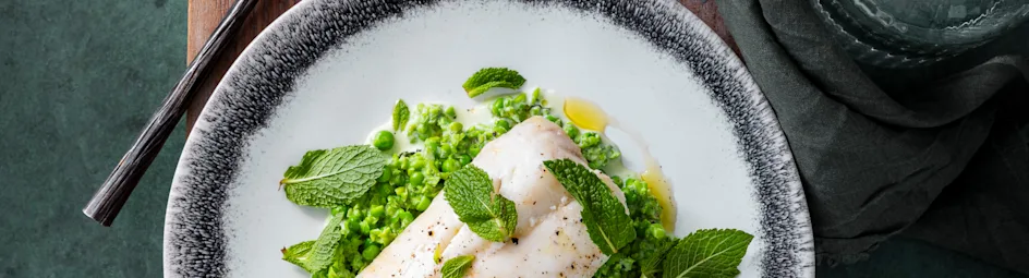 Kabeljauwfilet met erwten-muntpuree