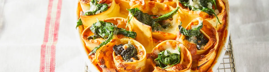 Lasagnerolletjes met ham en spinazie