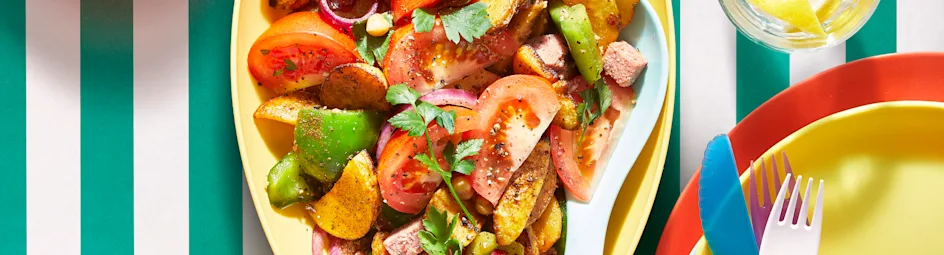 Aardappelschotel met kikkererwten & corned beef