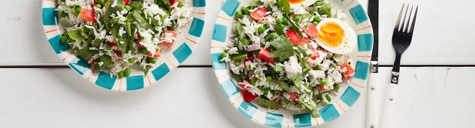 Rijstsalade met spinazie en ei