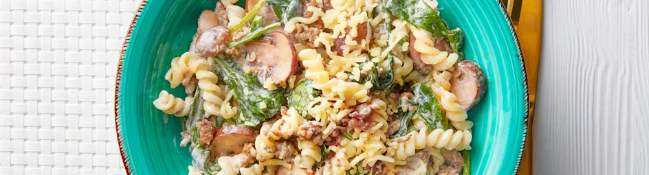 Eenpanspasta met gehakt en spinazie