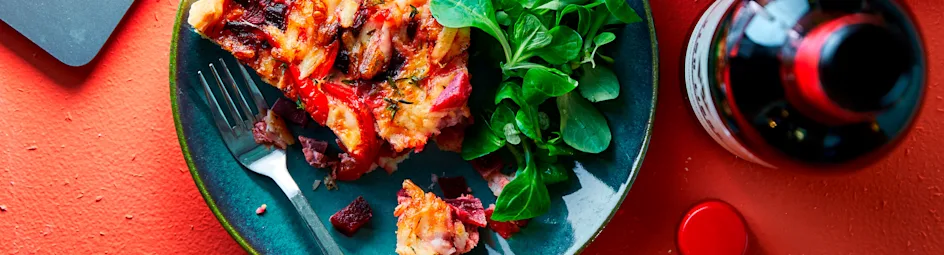 Rodebietquiche met paprika en geitenkaas