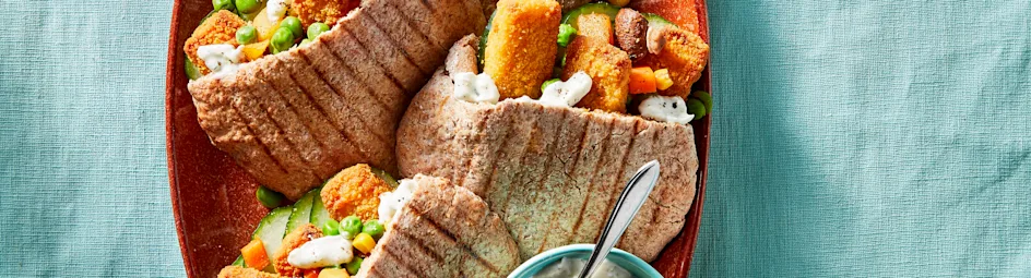 Pitabrood met vissticks en tzatziki