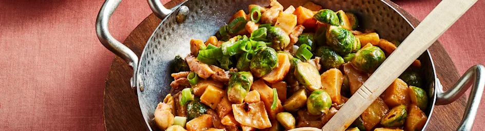 Spruitencurry met kip