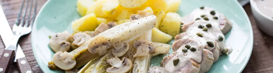 Varkenshaas met tonnatosaus en gebakken aardappeltjes