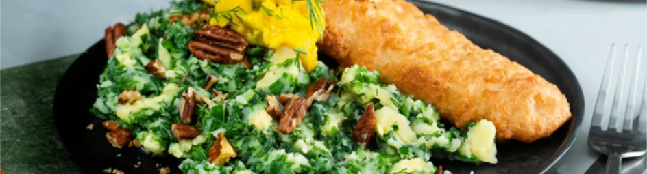 Lekkerbekjes met boerenkoolstamppot en pecannoten