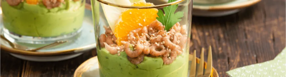 Garnalencocktail met avocado mousse en gepofte quinoa