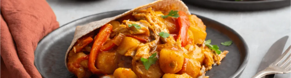 Roti wraps met makreel en gegrilde paprika