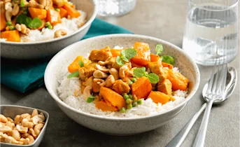 Pompoencurry met kip en munt