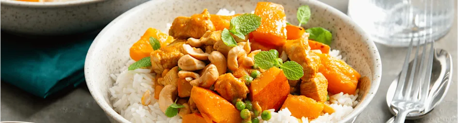 Pompoencurry met kip en munt