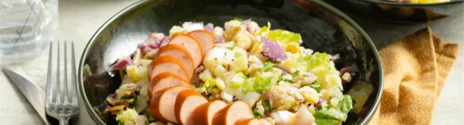 Roerbakstamppot met vegetarische rookworst