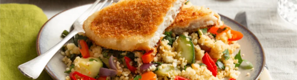 Couscous salade met krokante pangasius filet