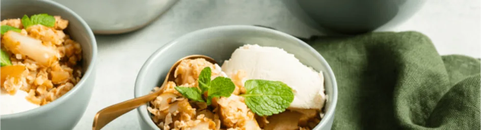 Havermout kruimel met peer en gember