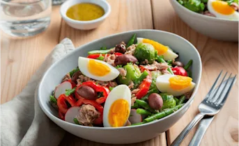 Haricot verts salade met tonijn en olijven